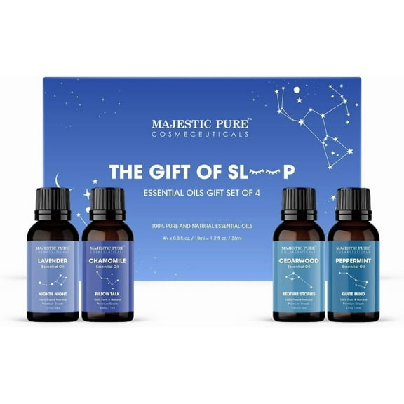 Majestic Pure, Restful Night Essential Oil Gift Set | 100% Pure & Natural Set for Soothing Nighttime and Self-Care Rituals | Lavender, Ylang Ylang, Cedarwood, Chamomile - Pack of 4