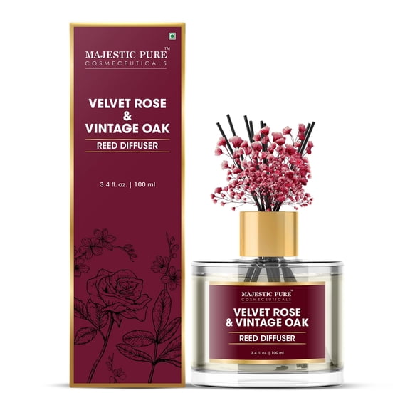Majestic Pure Velvet Rose & Vintage Oak Reed Diffuser | Elegant Floral & Woody Home Fragrance for Home & Office | 3.4 fl oz