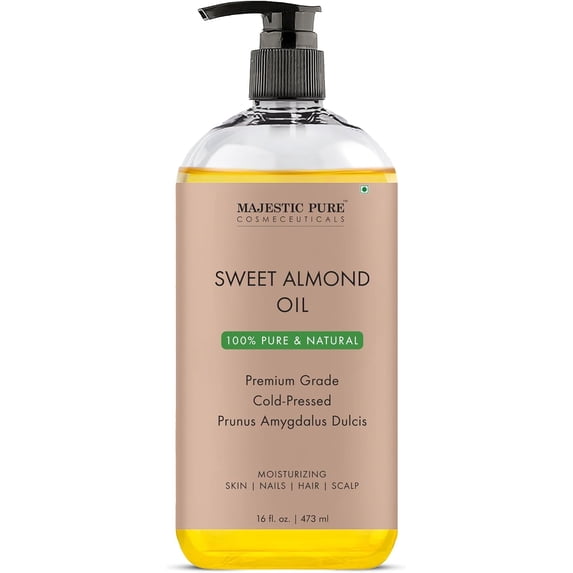 Majestic Pure Sweet Almond Oil, Super Triple A Grade Quality, 100% Pure and Natural from Spain, Cold Pressed, 16 fl oz