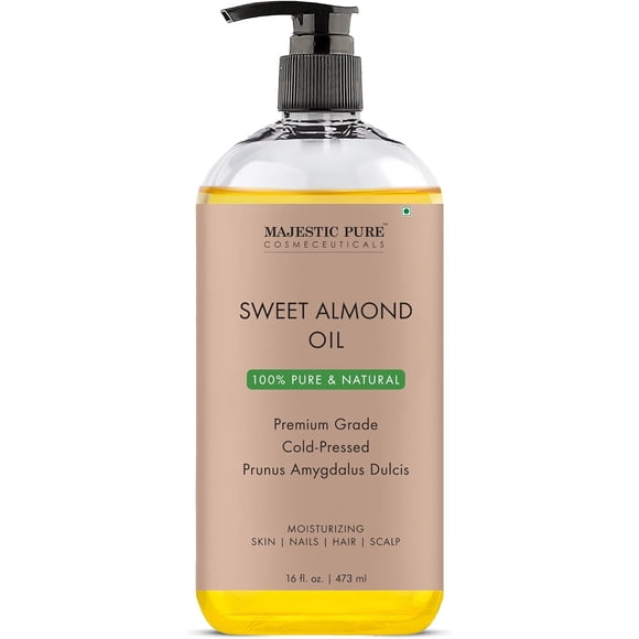 Majestic Pure Sweet Almond Oil, Super Triple A Grade Quality, 100% Pure and Natural from Spain, Cold Pressed, 16 fl oz