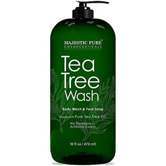 Majestic Pure Tea Tree Body Wash - Formulated to Combat Dry, Flaky Skin - Soothes, Nourishes and Moisturizes Irritated, Chapped, Problem Skin Areas - (Packaging may Vary) -16 fl. oz