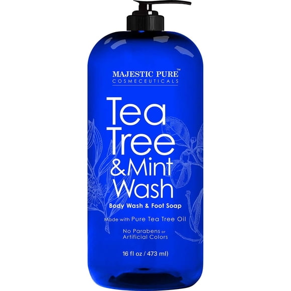 Majestic Pure Tea Tree Body wash with Mint 16 fl oz Fights Body Odor, Athlete's Foot, Jock Itch, Ringworm & Skin Irritations for Women and Men