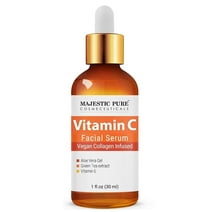 Majestic Pure Vitamin C Serum for Face, Anti Aging Serum with Vegan Collagen, Vitamin E, Aloe Vera Gel & Green Tea Extract - Hydrating Facial Serum for Dark Spots, Fine Lines and Wrinkles, 1 fl oz