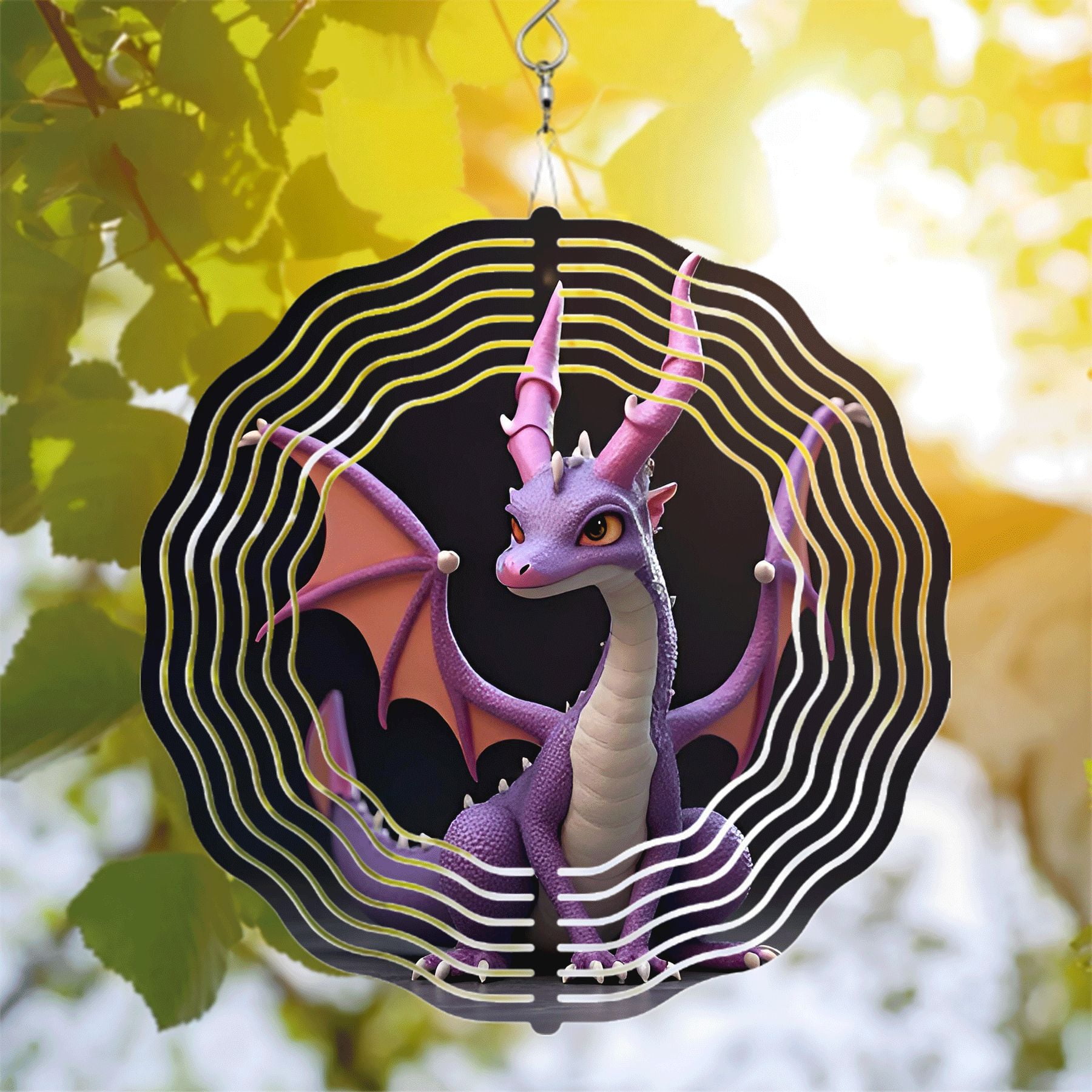 Majestic Purple Dragon Metal Hanging Wind Spinner - Circular Pattern ...