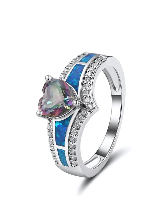 Majestic Rainbow Multicolor Cubic Zirconia Heart Promise Ring for Women Engagement Size 9 by Ginger Lyne