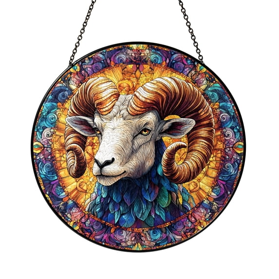 Majestic Ram Stained Glass Panel with Intricate Details and Vibrant ...