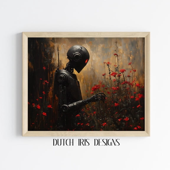 Majestic Robot Gardener With Flowers, Futuristic Artwork, Rustic Vintage Style Wall Decor, Nature Scene 44 Home Decor #1591, Unframed Poster Size 12x18