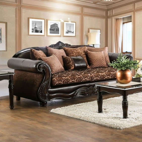 Majestic Royal 1 Piece Sofa Living Room Furniture Formal Traditional Sofa Pillows Cushion Couch Brown Chenille Fabric USA