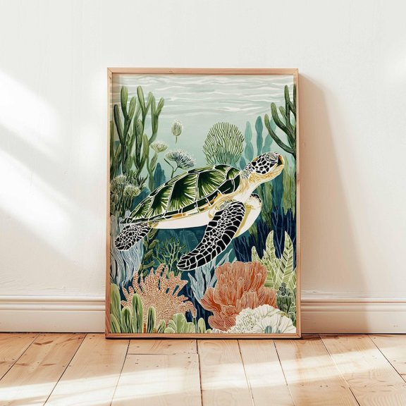 Majestic Sea Turtle Ocean Wall Art - Coastal Marine Life Poster 16x24 UNFRAMDE