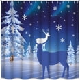 thumbnail image 1 of Majestic Shower Curtain - Blue Night Sky with Snowflakes & Deer Festive Holiday Decor, 1 of 5