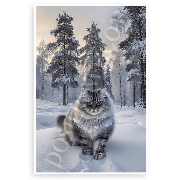 Majestic Siberian Cat Snowy Forest Adventure Wildlife 12x18 US Made Poster