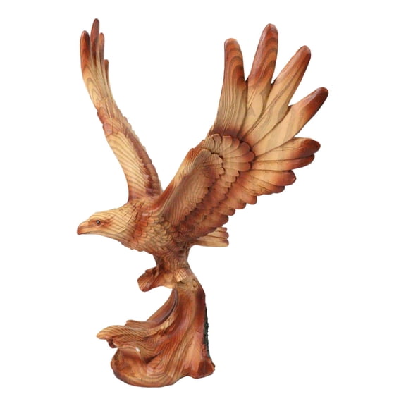 Majestic Soaring Bald Eagle Figurine Faux Wood Carved Look Patriotic Statue