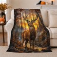 thumbnail image 1 of Majestic Stag in Autumn Forest with Mountain Stream, Dramatic Rustic Wildlife Style for Deer Lovers, Warm Flannel Blanket for Cabin and Lodge, Father's Day Gift, Home Decor, 1 of 9