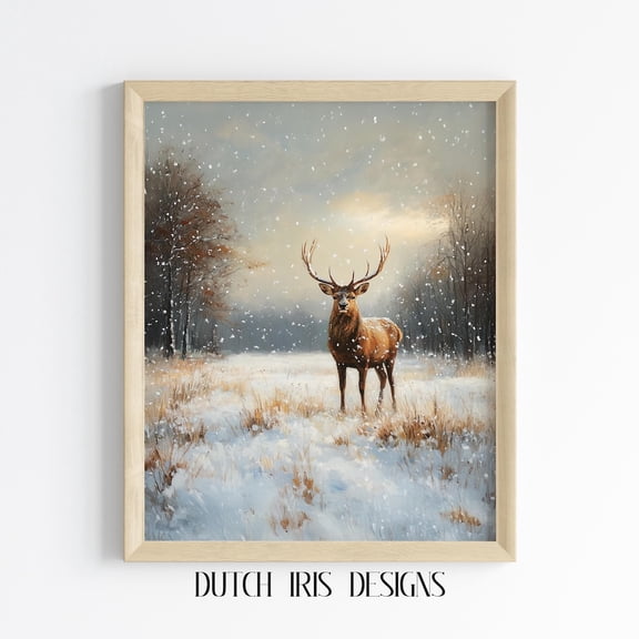 Majestic Stag In Snowy Forest, Winter Rustic Wall Art, Enchanting Wildlife Decor, Vintage Style, Serenely Beautiful 133 Home Decor #1912, Unframed Poster Size 12x18