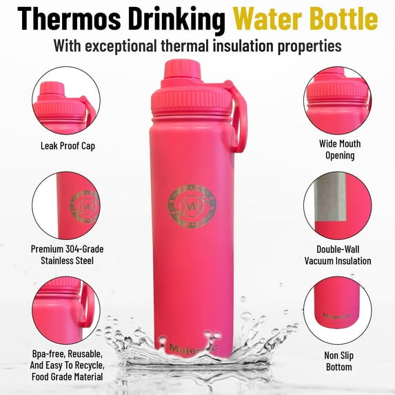 Majestic Stainless Steel Insulated Water 25oz Bottle - (blue, green, orange, yellow, black, white)