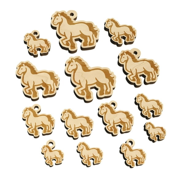 Majestic Standing Horse Wood Mini Charms Shapes DIY Craft Jewelry - With Hole - 14mm (26pcs)