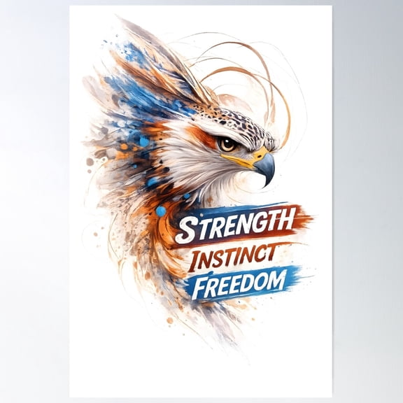 Majestic Strength Instinct Freedom Splash Fluid Bird Portrait Art, Unframed Poster