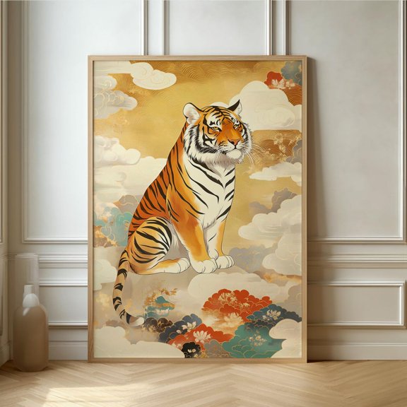 Majestic Tiger Art Print Stunning Eastern Inspired Wall Decor Vibrant Animal For Nature And Wildlife Lovers