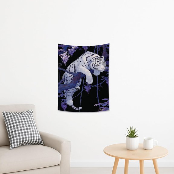 Majestic Tiger Black Tapestry, Floral Jungle Wall Hanging, Aesthetic Decor for Bedroom, Living Room, Dorm 30x40 Inch