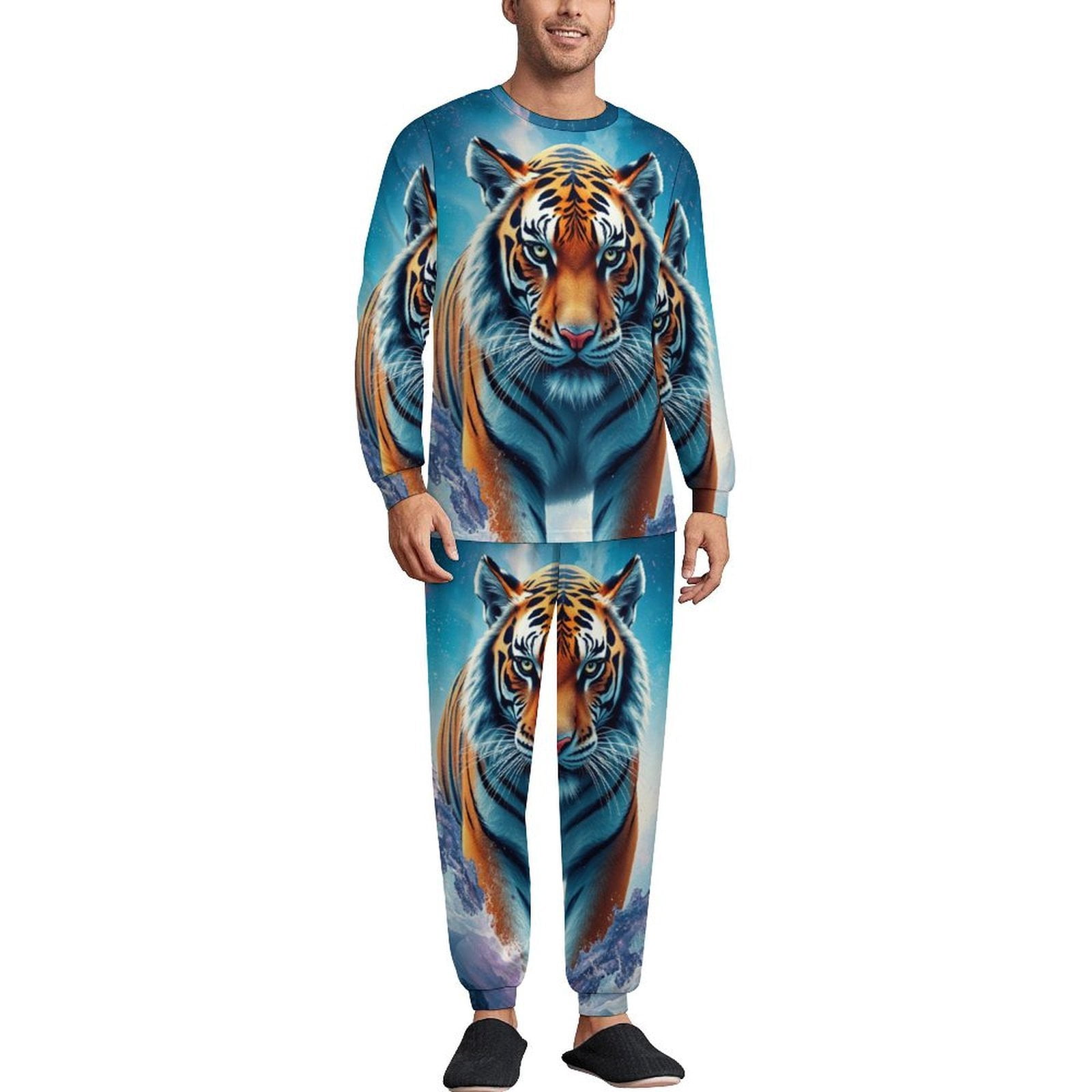 Majestic Tiger Cosmic Ocean Emerges Power Pajamas Mens Warm Sleepwear ...