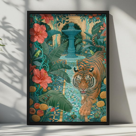 Majestic Tiger In Tropical Garden Vibrant Colours Bold Details Exotic ...