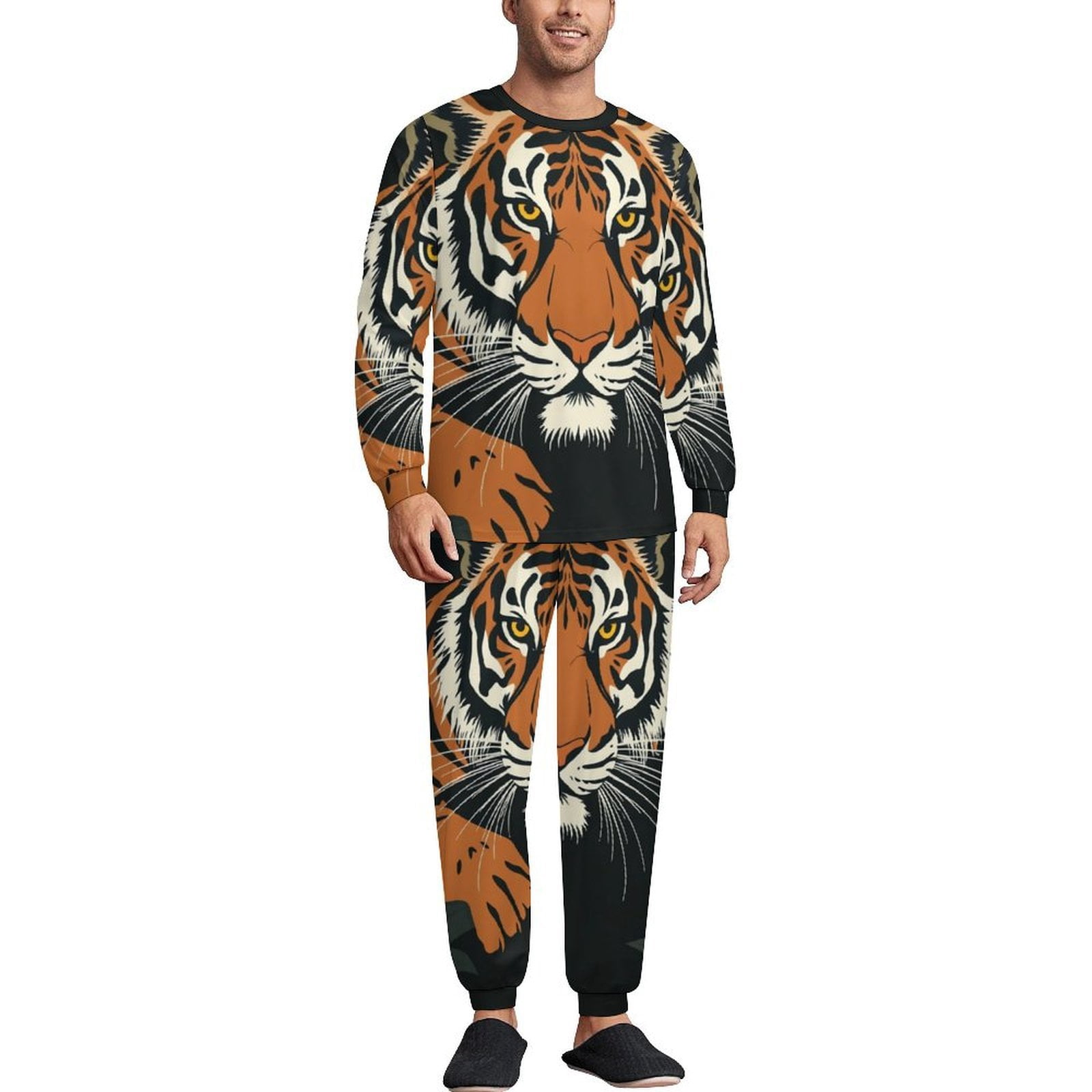 Tapir Pyjamas Majestic Tiger Jungle Foliage Artwork Design Pajamas Mens Warm ...