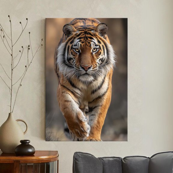 Majestic Tiger Print Realistic Wildlife Wall Art Big Cat Walking Jungle Decor, Unframed Canvas 8x10in