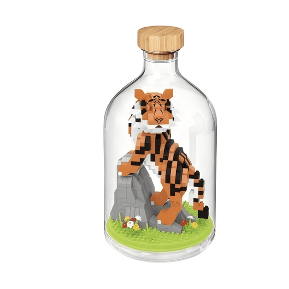 Majestic Tiger in a Bottle Wildlife Building Block Set, Creative Birthday Gift, Home Office Table Centerpiece
