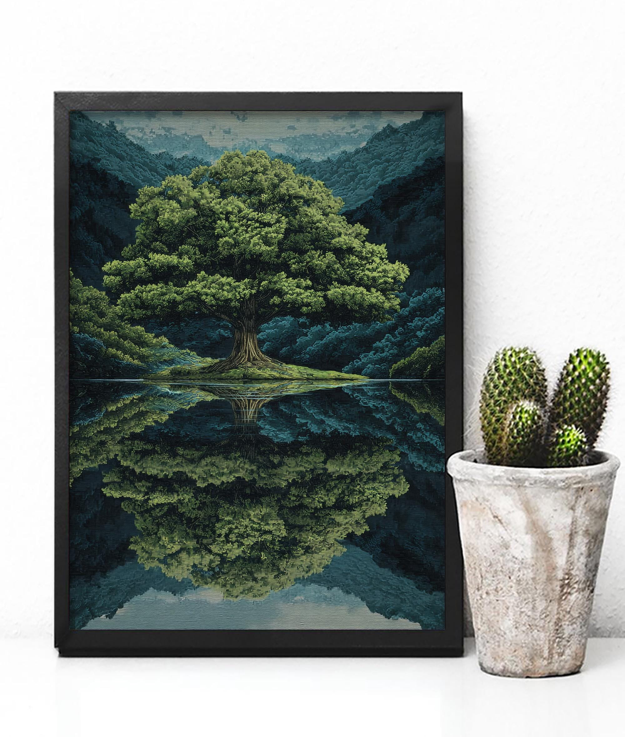 Majestic Tree Reflection For Nature Lovers, Serene Landscape Poster Art ...