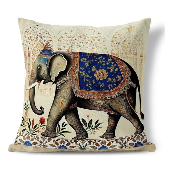Majestic Tusks and Petals Indoor/Outdoor Pillow in Beige 20x20