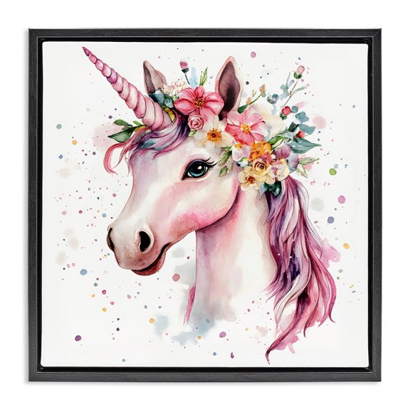 Stupell Industries Majestic Unicorn Modern Splatter Black Framed Floater Canvas Wall Art, design by Creative Studio, 25 x 25