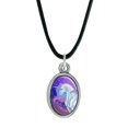 thumbnail image 1 of Majestic Unicorn Pink Purple Blue Antiqued Oval Charm Pendant with Black Satin Cord, 1 of 4