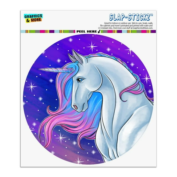 Majestic Unicorn Pink Purple Blue Automotive Car Window Locker Circle Bumper Sticker