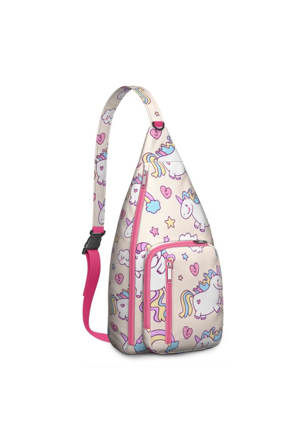 Majestic Unicorn Sling Backpack - Gold Horn & Rainbow Tail Design Crossbody Bag with Hidden Pockets for Secure Storage