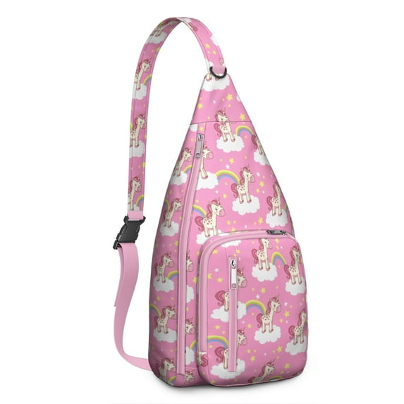 Majestic Unicorn Sling Backpack - Gold Horn & Rainbow Tail Design Crossbody Bag with Hidden Pockets for Secure Storage