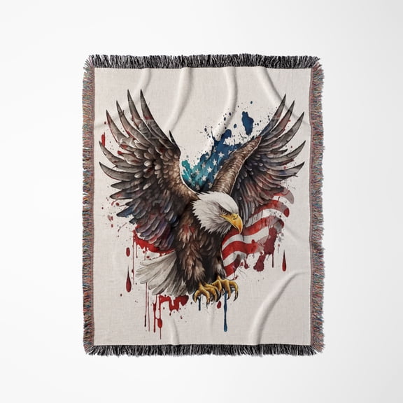 Majestic Usa Flag Bald Eagle Illustration, Woven Blanket