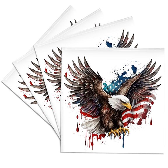3drose, Majestic Usa Flag Bald Eagle Illustration, Set of 4 Ceramic Tile Coasters