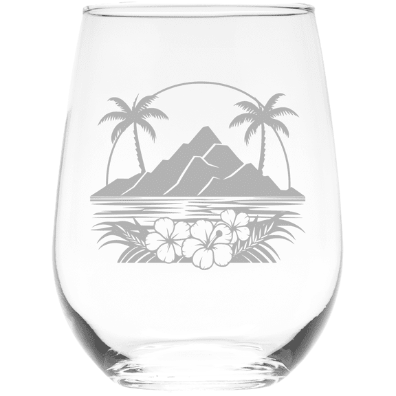 C&M Personal Gifts 17 oz Majestic Volcano and Palm Tree Tropical Paradise Design