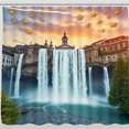 thumbnail image 1 of Majestic Waterfall Shower Curtain with Sunset & Nighttime Scene, Charming Town, 1 of 5