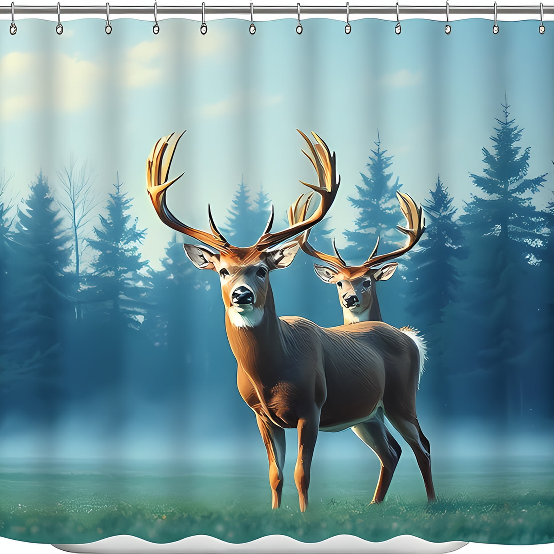 Majestic White-Tailed Deer Shower Curtain - Nature-Inspired Bathroom
