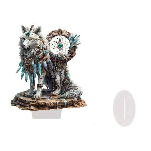 Majestic White Wolf Acrylic Ornament - Elegant Desktop & Floral Theme Art - Stylish Decor for Bedroom, Living Room, Kitchen, Holiday Party - Christmas