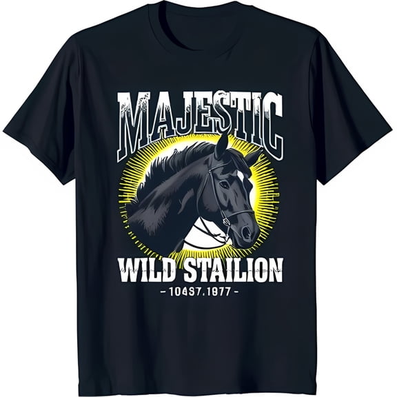 Majestic Wild Stallion Graphic Tee Bold Black T-Shirt with Design