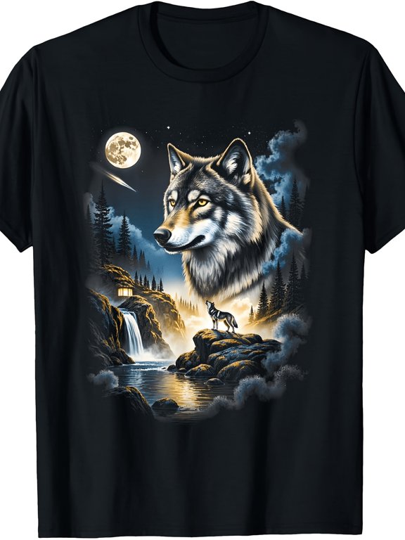 Majestic Wilderness Howling Wolf Graphic Vintage Grunge Y2k Cotton Men's Women's T-Shirt