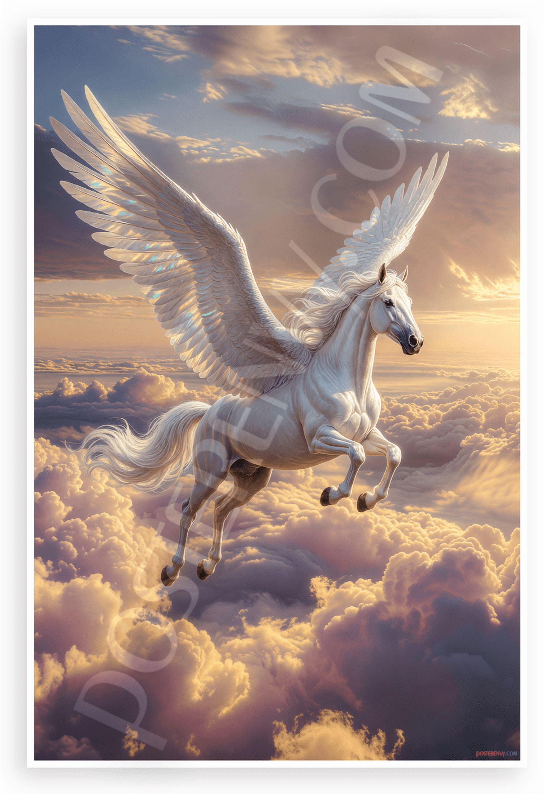 Majestic Winged Horse Soaring Above Clouds Fantasy Mythical 12x18 US ...