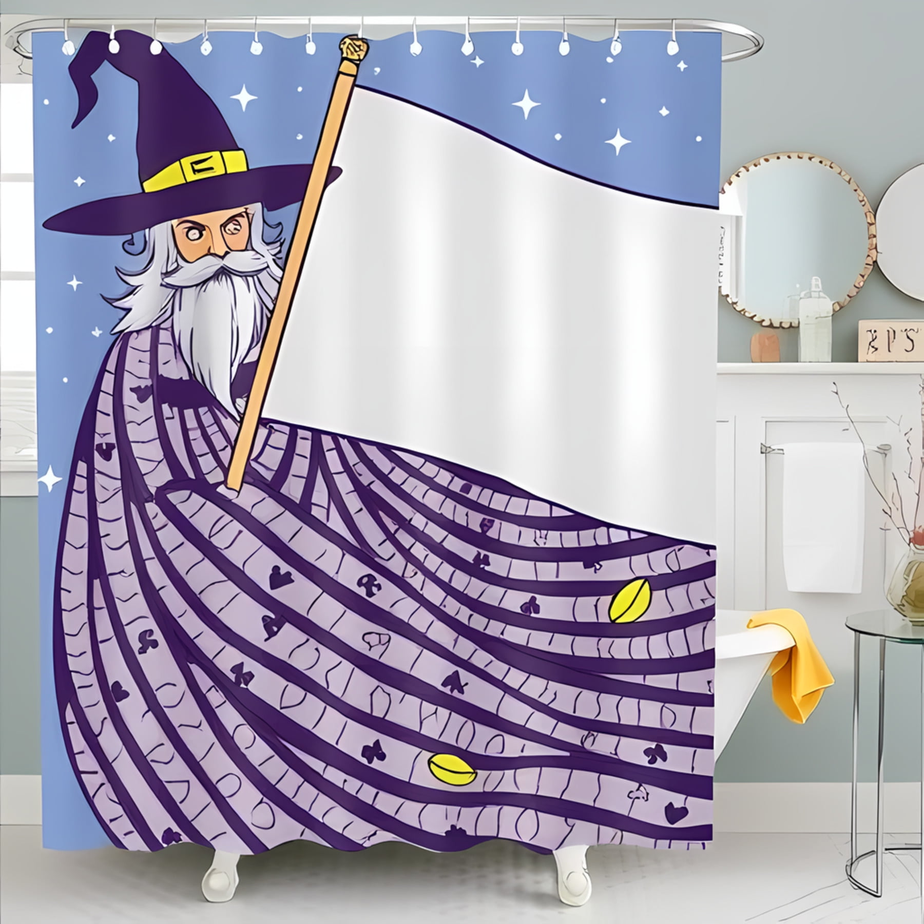 Majestic Wizard Shower Curtain - Purple Robe with Playing Card Suits ...