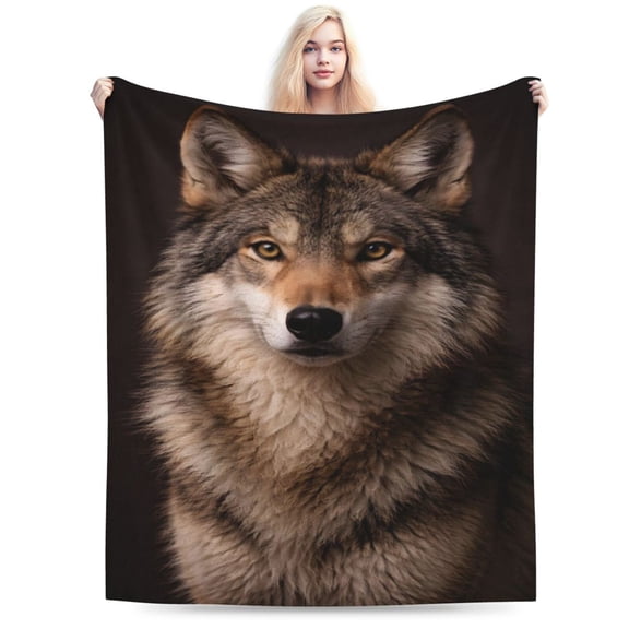 Majestic Wolf Blanket, Fall Cabin Wildlife Decor Soft Cozy Plush Flannel Blanket for Sofa Couch Bed Living Room 50x40