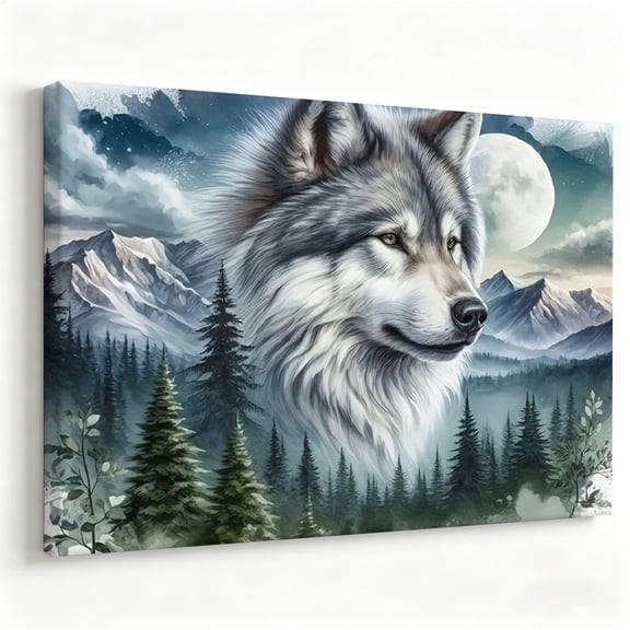 Majestic Wolf Canvas Wall Art Wilderness Mountain Poster Full Moon Forest Print Living Room Bedroom Decor Ready to Hang 8*12