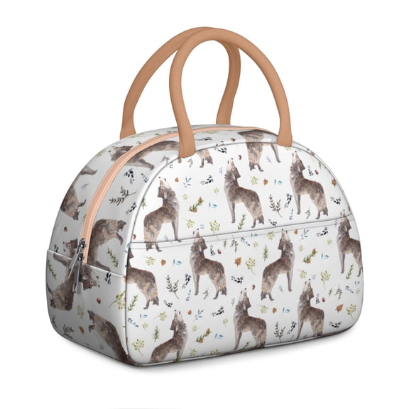 Majestic Wolf Lunch Bag – Howling Cartoon Wolf Under Moonlight with Arctic Forest Design, Snowy Mountain & Celestial Sky Print