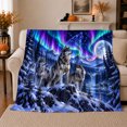 thumbnail image 1 of Majestic Wolf Pack Northern Lights Wilderness, Peaceful Mountain Lake Scene, Warm Flannel Blanket for Cabin and Lodge, Outdoor Lovers Valentine's Day Gift, Fantasy Home Decor, 1 of 9