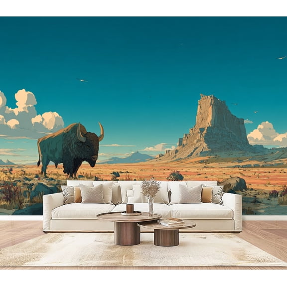 Majestic wild animal West Desert Landscape Rock Formation Blue Sky Peel and Stick Wall Murals 100"H x 144"W Removable PVC Wallpaper Self-Adhesive Wall Paintings for Bedroom Living Room
